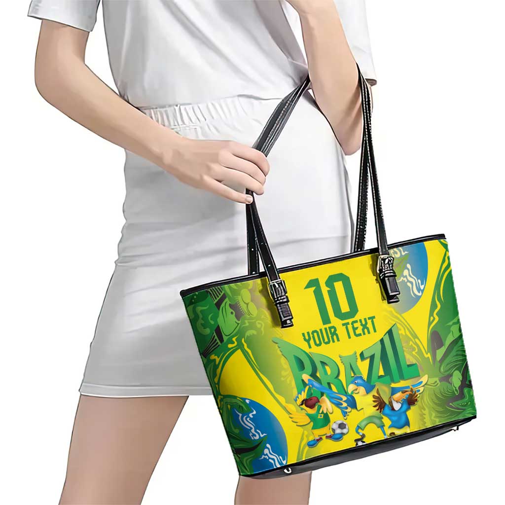 Brazil Football Custom Leather Tote Bag Brasil Birds Mascot Bora Brasil!