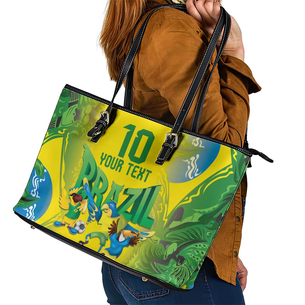 Brazil Football Custom Leather Tote Bag Brasil Birds Mascot Bora Brasil!