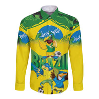 Brazil Football Custom Long Sleeve Button Shirt Brasil Birds Mascot Bora Brasil!