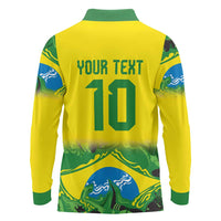 Brazil Football Custom Long Sleeve Polo Shirt Brasil Birds Mascot Bora Brasil!