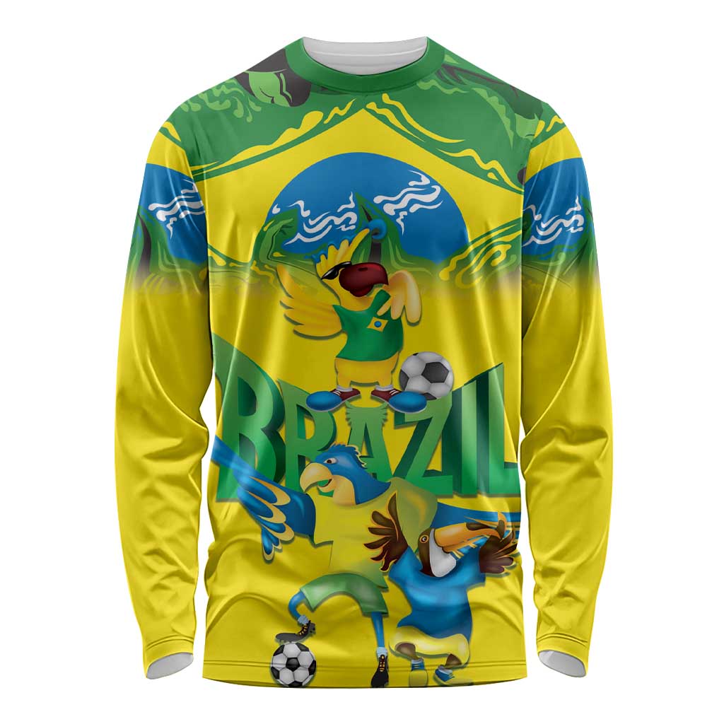 Brazil Football Custom Long Sleeve Shirt Brasil Birds Mascot Bora Brasil!