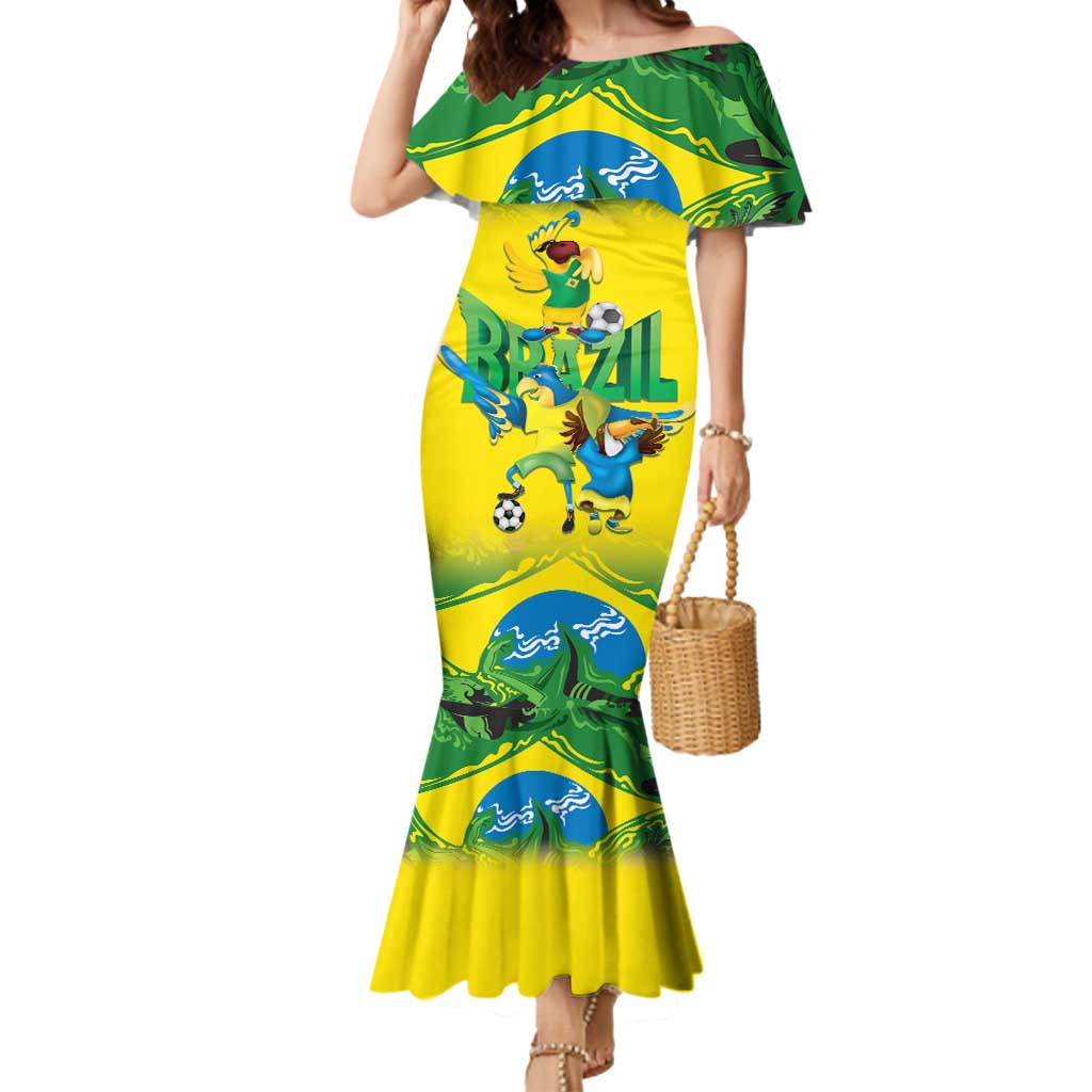 Brazil Football Custom Mermaid Dress Brasil Birds Mascot Bora Brasil!