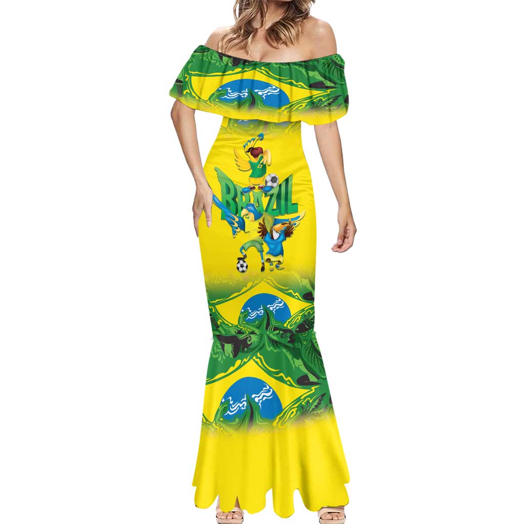 Brazil Football Custom Mermaid Dress Brasil Birds Mascot Bora Brasil!
