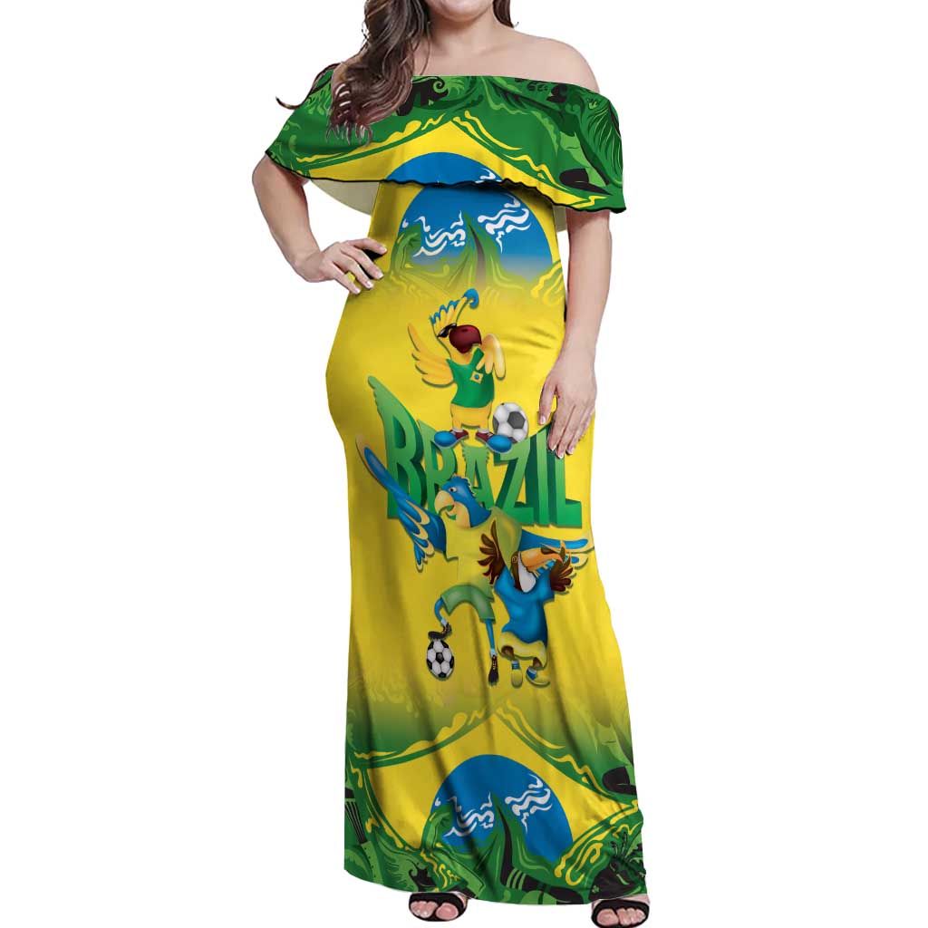 Brazil Football Custom Off Shoulder Maxi Dress Brasil Birds Mascot Bora Brasil!
