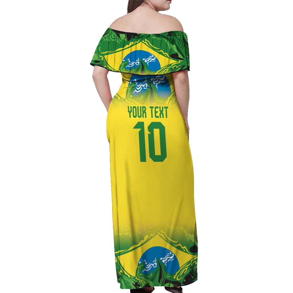 Brazil Football Custom Off Shoulder Maxi Dress Brasil Birds Mascot Bora Brasil!