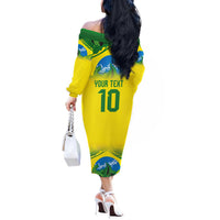 Brazil Football Custom Off The Shoulder Long Sleeve Dress Brasil Birds Mascot Bora Brasil!