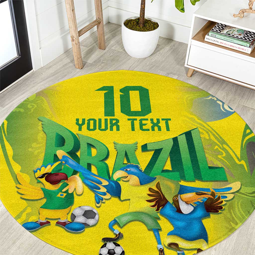 Brazil Football Custom Round Carpet Brasil Birds Mascot Bora Brasil!