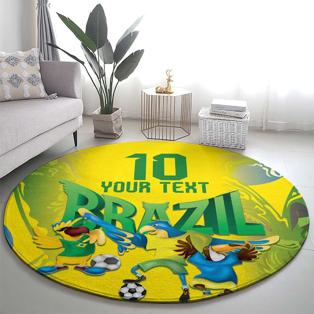 Brazil Football Custom Round Carpet Brasil Birds Mascot Bora Brasil!