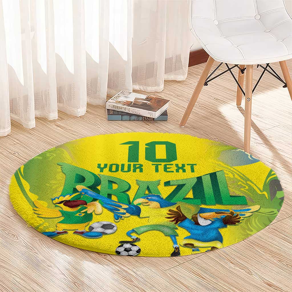 Brazil Football Custom Round Carpet Brasil Birds Mascot Bora Brasil!