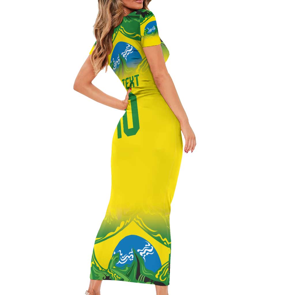 Brazil Football Custom Short Sleeve Bodycon Dress Brasil Birds Mascot Bora Brasil!
