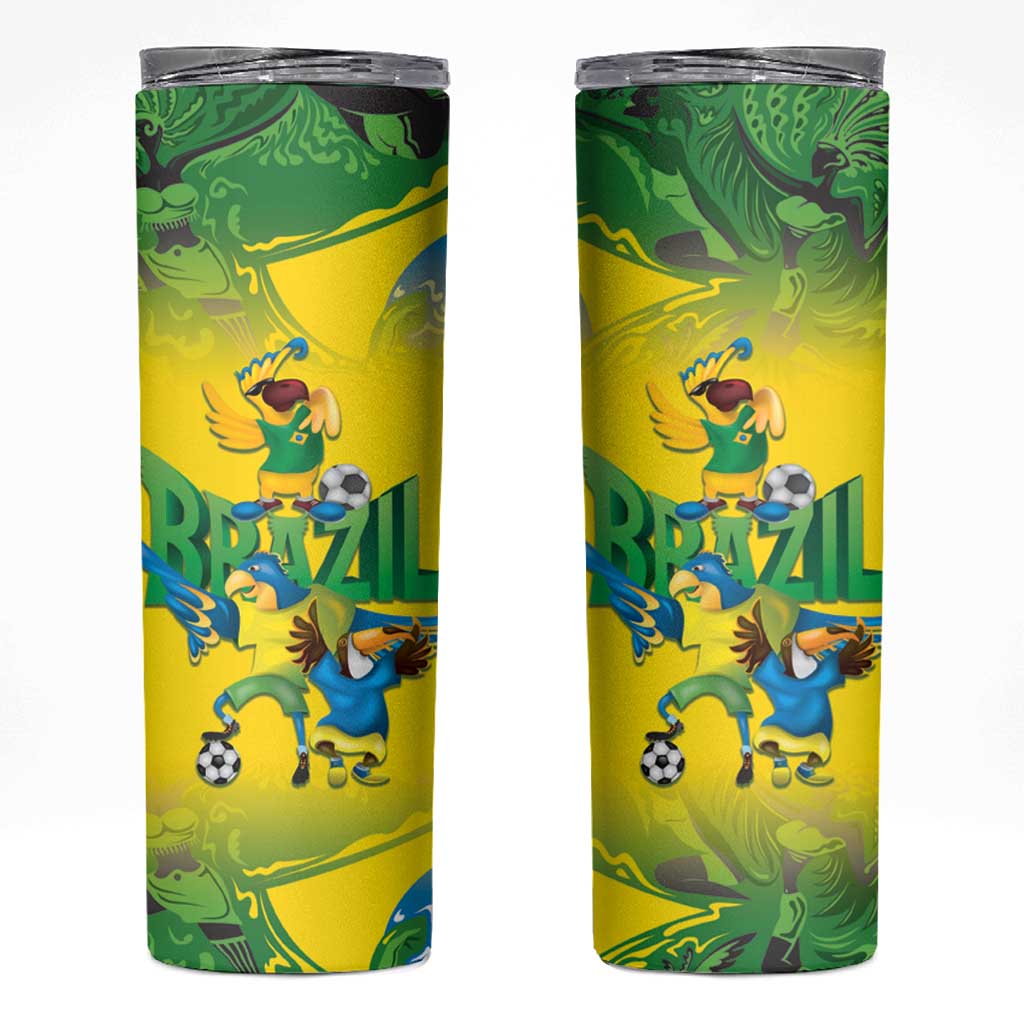 Brazil Football Custom Skinny Tumbler Brasil Birds Mascot Bora Brasil!