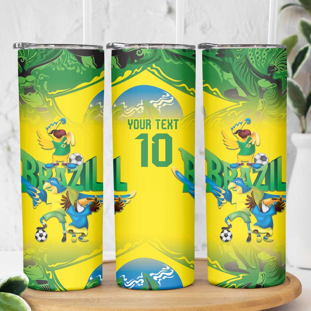 Brazil Football Custom Skinny Tumbler Brasil Birds Mascot Bora Brasil!