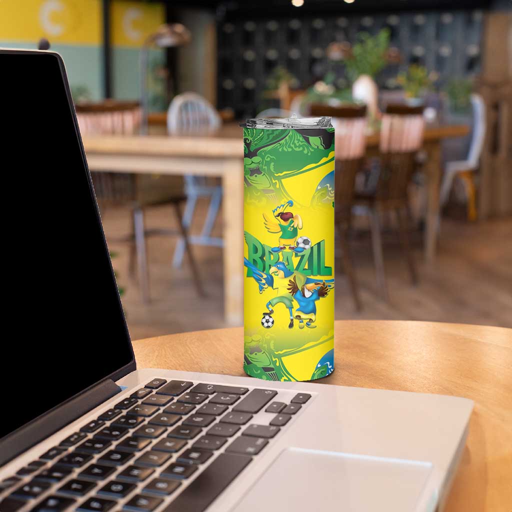 Brazil Football Custom Skinny Tumbler Brasil Birds Mascot Bora Brasil!