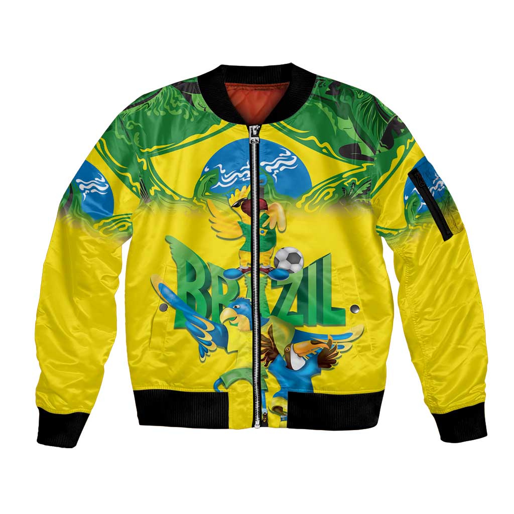Brazil Football Custom Sleeve Zip Bomber Jacket Brasil Birds Mascot Bora Brasil!