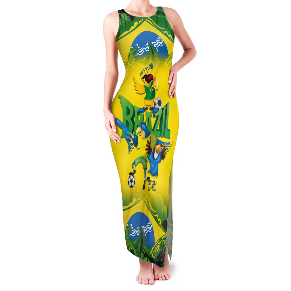 Brazil Football Custom Tank Maxi Dress Brasil Birds Mascot Bora Brasil!