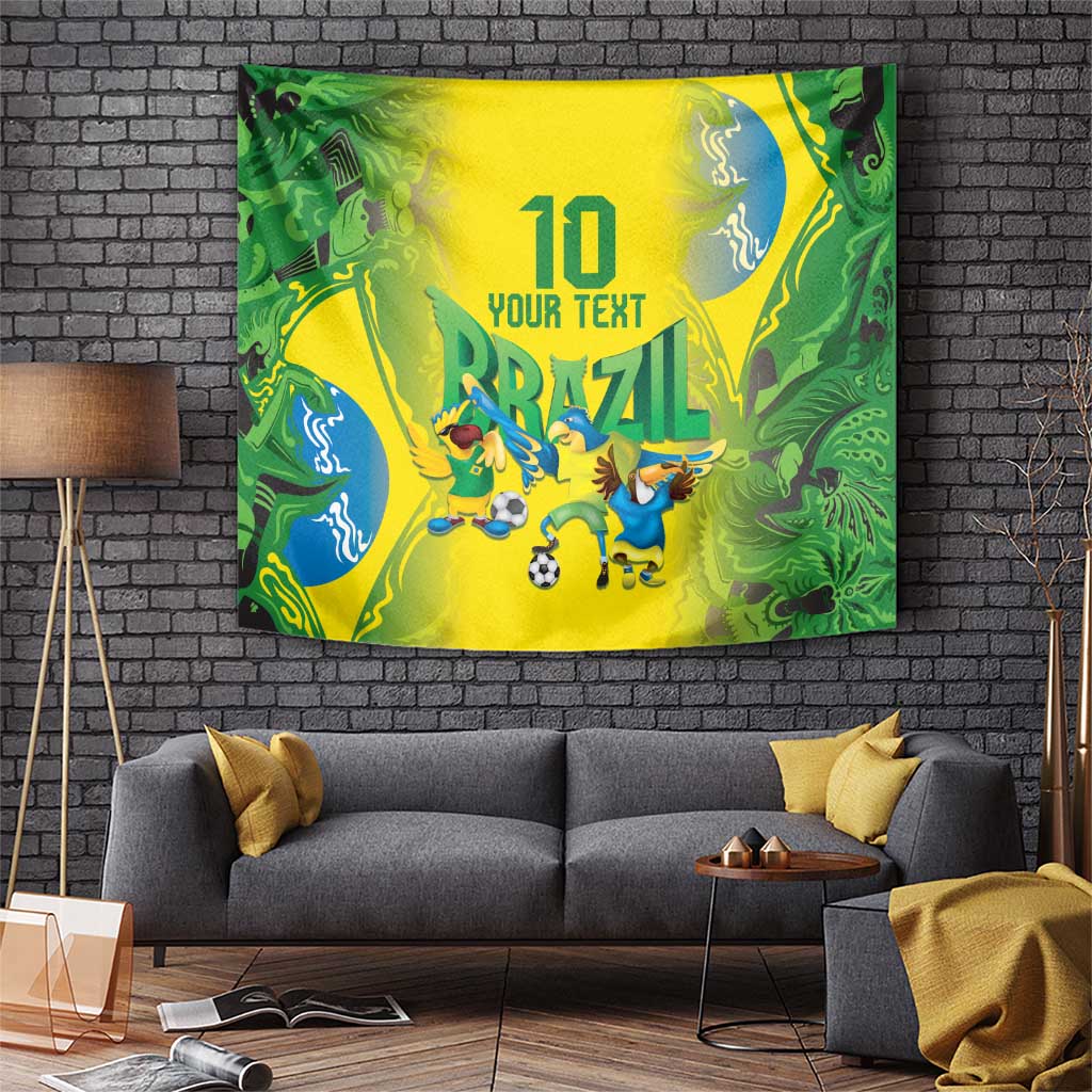 Brazil Football Custom Tapestry Brasil Birds Mascot Bora Brasil!