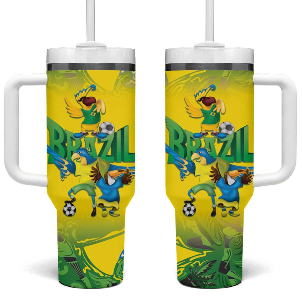 Brazil Football Custom Tumbler With Handle Brasil Birds Mascot Bora Brasil!