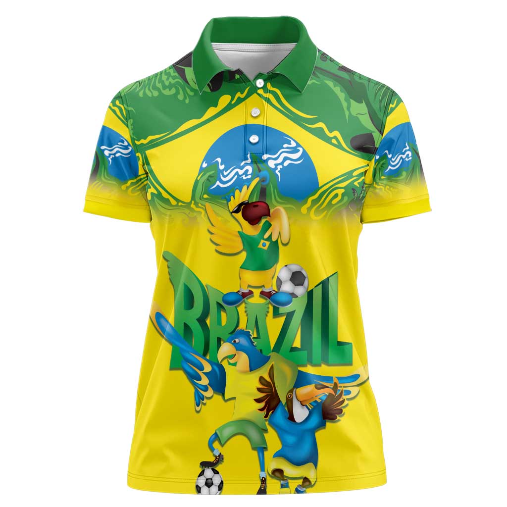 Brazil Football Custom Women Polo Shirt Brasil Birds Mascot Bora Brasil!