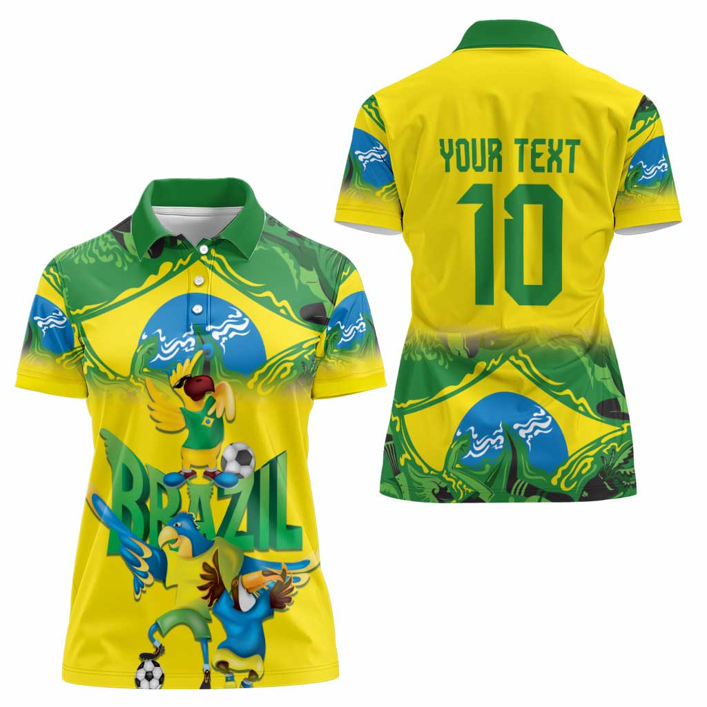 Brazil Football Custom Women Polo Shirt Brasil Birds Mascot Bora Brasil!