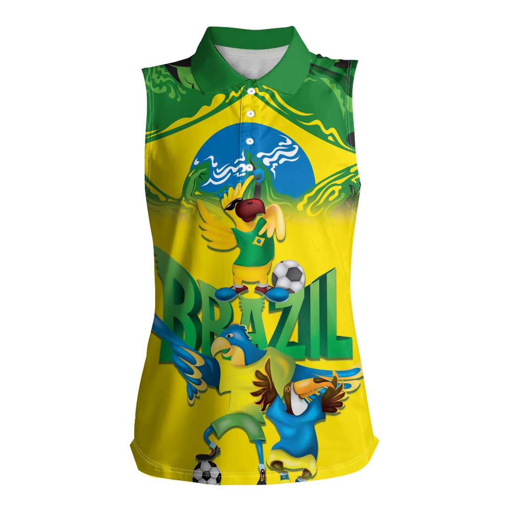 Brazil Football Custom Women Sleeveless Polo Shirt Brasil Birds Mascot Bora Brasil!