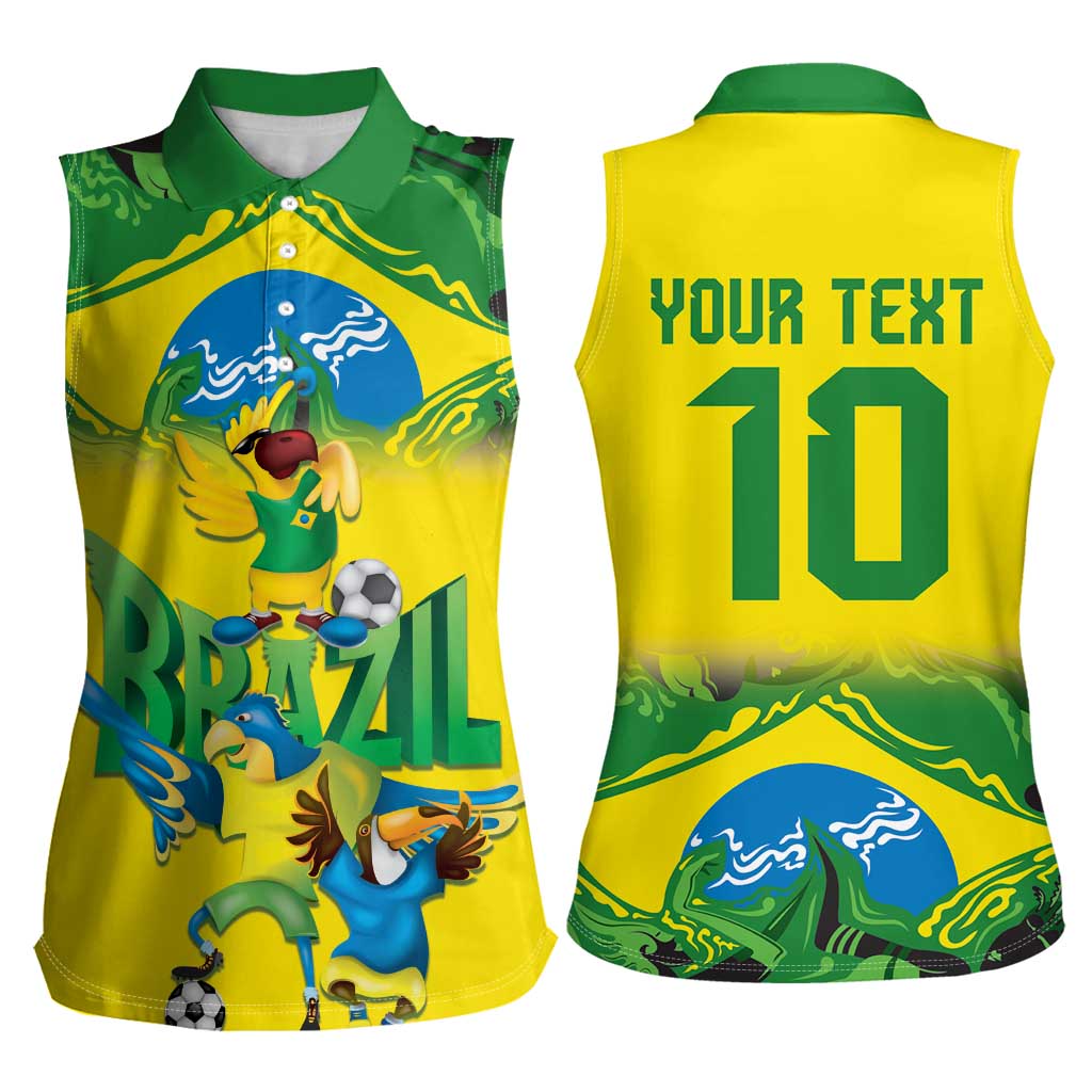 Brazil Football Custom Women Sleeveless Polo Shirt Brasil Birds Mascot Bora Brasil!