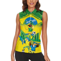 Brazil Football Custom Women Sleeveless Polo Shirt Brasil Birds Mascot Bora Brasil!