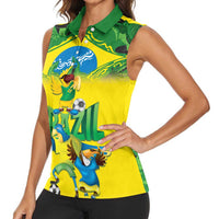 Brazil Football Custom Women Sleeveless Polo Shirt Brasil Birds Mascot Bora Brasil!