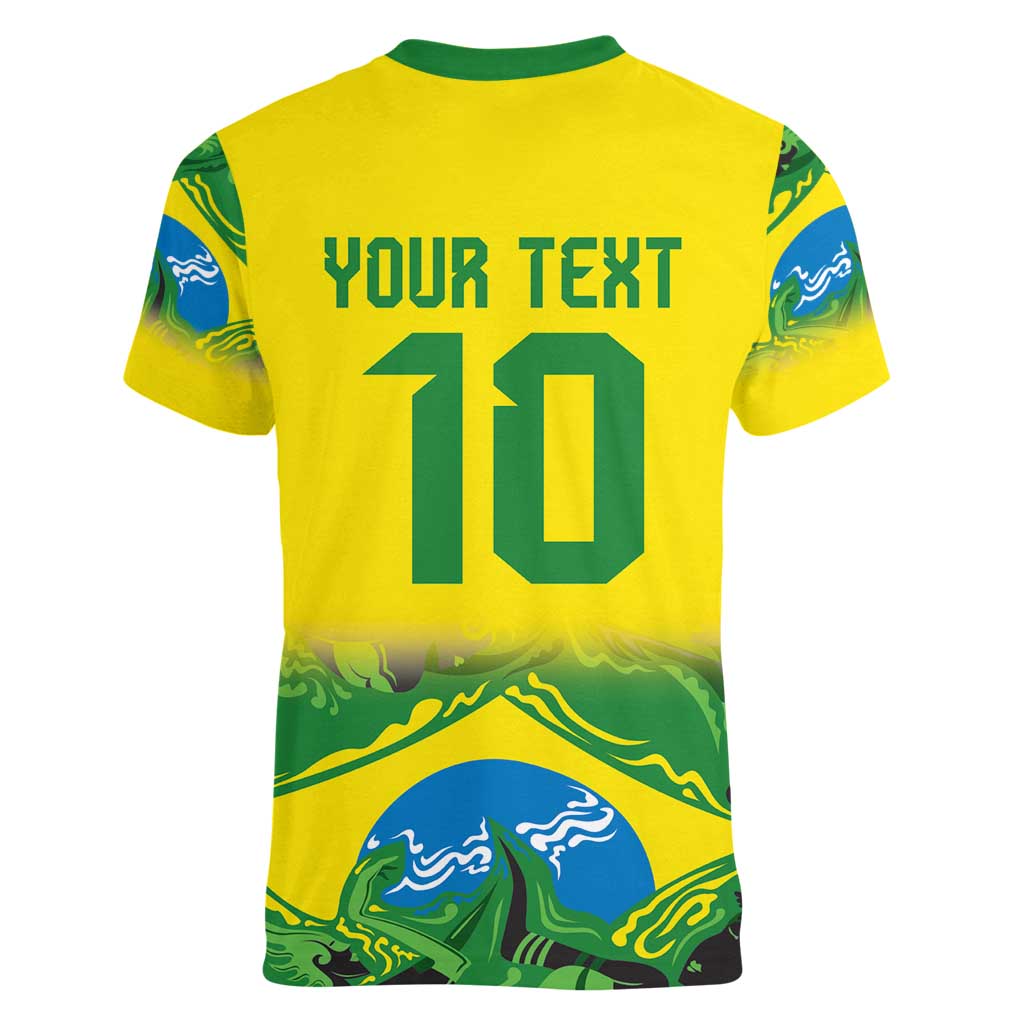 Brazil Football Custom Women V-Neck T-Shirt Brasil Birds Mascot Bora Brasil!