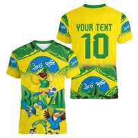 Brazil Football Custom Women V-Neck T-Shirt Brasil Birds Mascot Bora Brasil!