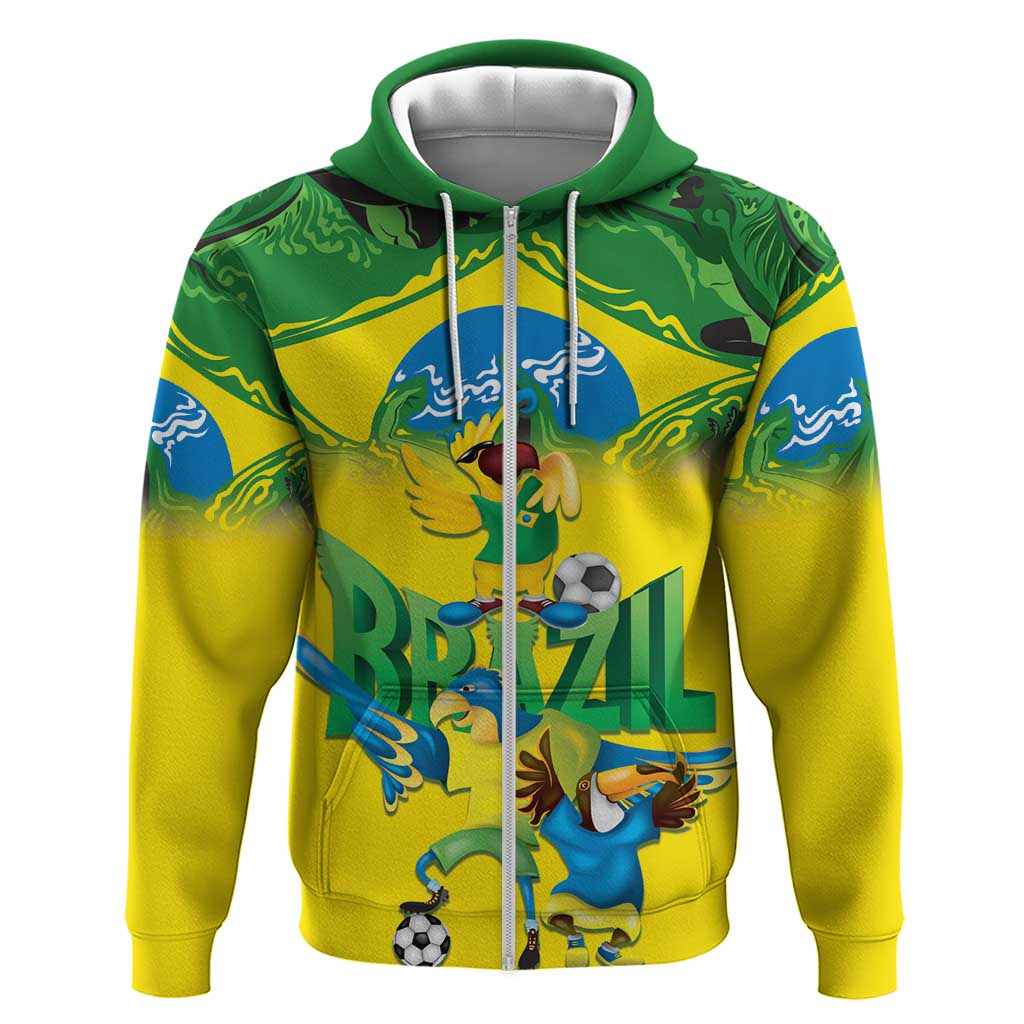 Brazil Football Custom Zip Hoodie Brasil Birds Mascot Bora Brasil!