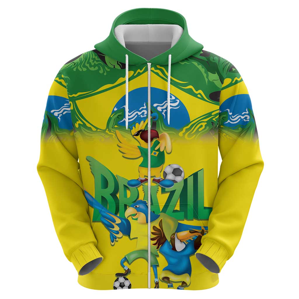 Brazil Football Custom Zip Hoodie Brasil Birds Mascot Bora Brasil!
