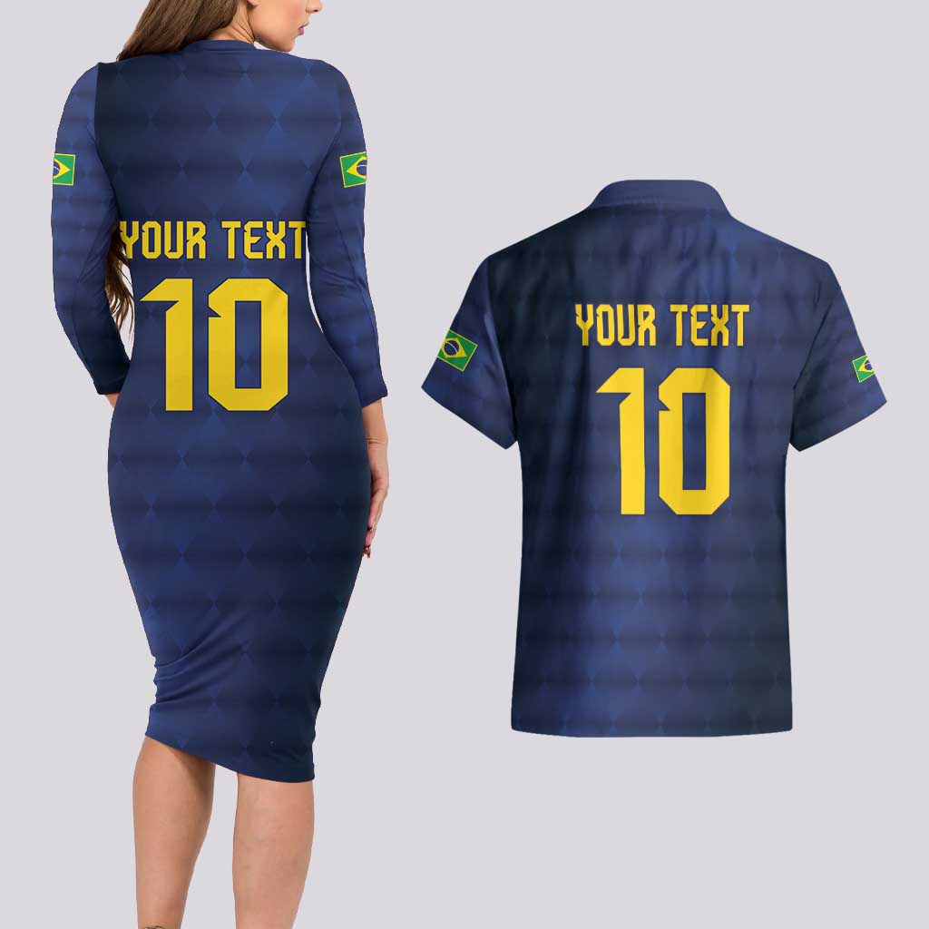 Brazil Football Custom Couples Matching Long Sleeve Bodycon Dress and Hawaiian Shirt Selecao Canarinho Flag Motif