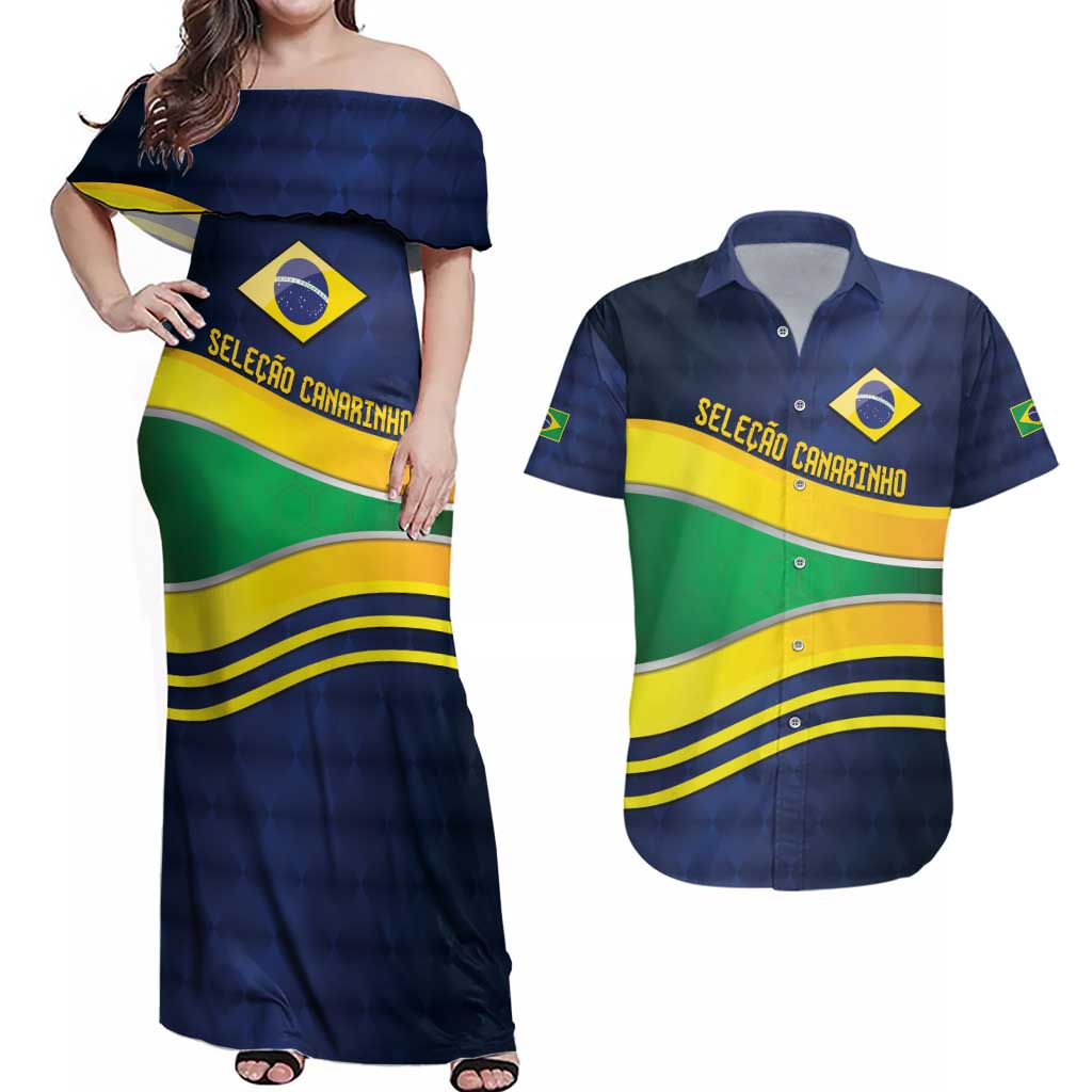 Brazil Football Custom Couples Matching Off Shoulder Maxi Dress and Hawaiian Shirt Selecao Canarinho Flag Motif
