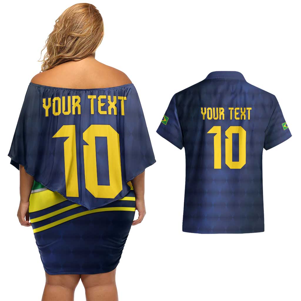 Brazil Football Custom Couples Matching Off Shoulder Short Dress and Hawaiian Shirt Selecao Canarinho Flag Motif