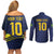 Brazil Football Custom Couples Matching Off Shoulder Short Dress and Long Sleeve Button Shirt Selecao Canarinho Flag Motif