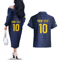 Brazil Football Custom Couples Matching Off The Shoulder Long Sleeve Dress and Hawaiian Shirt Selecao Canarinho Flag Motif
