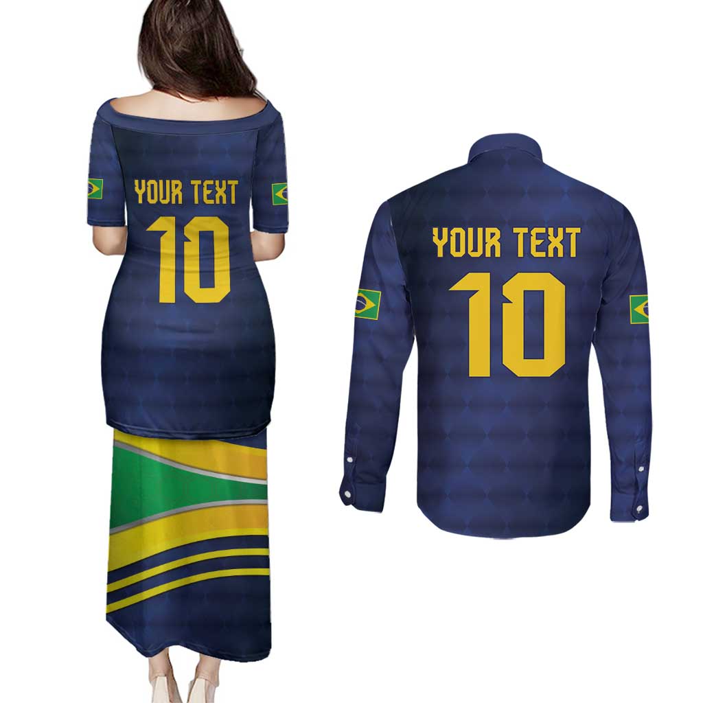Brazil Football Custom Couples Matching Puletasi and Long Sleeve Button Shirt Selecao Canarinho Flag Motif