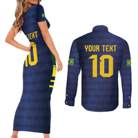 Brazil Football Custom Couples Matching Short Sleeve Bodycon Dress and Long Sleeve Button Shirt Selecao Canarinho Flag Motif