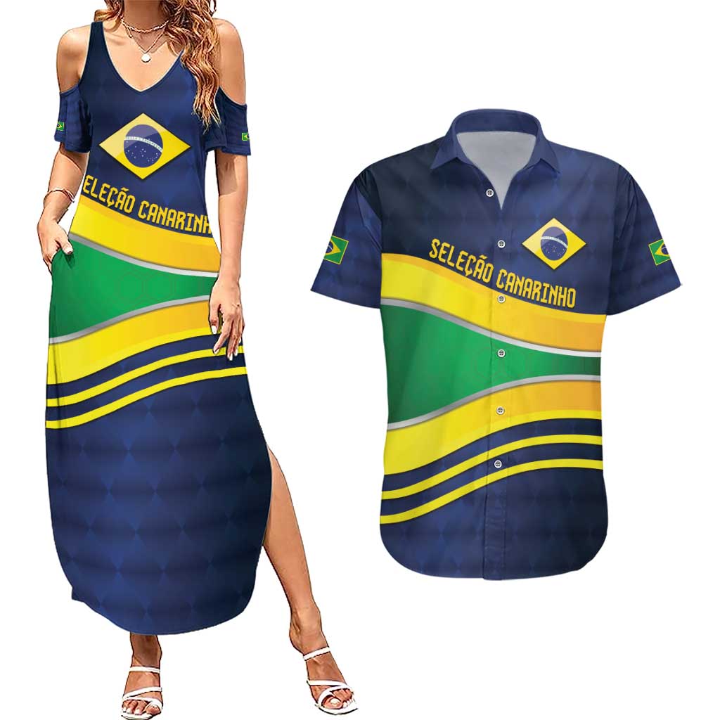 Brazil Football Custom Couples Matching Summer Maxi Dress and Hawaiian Shirt Selecao Canarinho Flag Motif