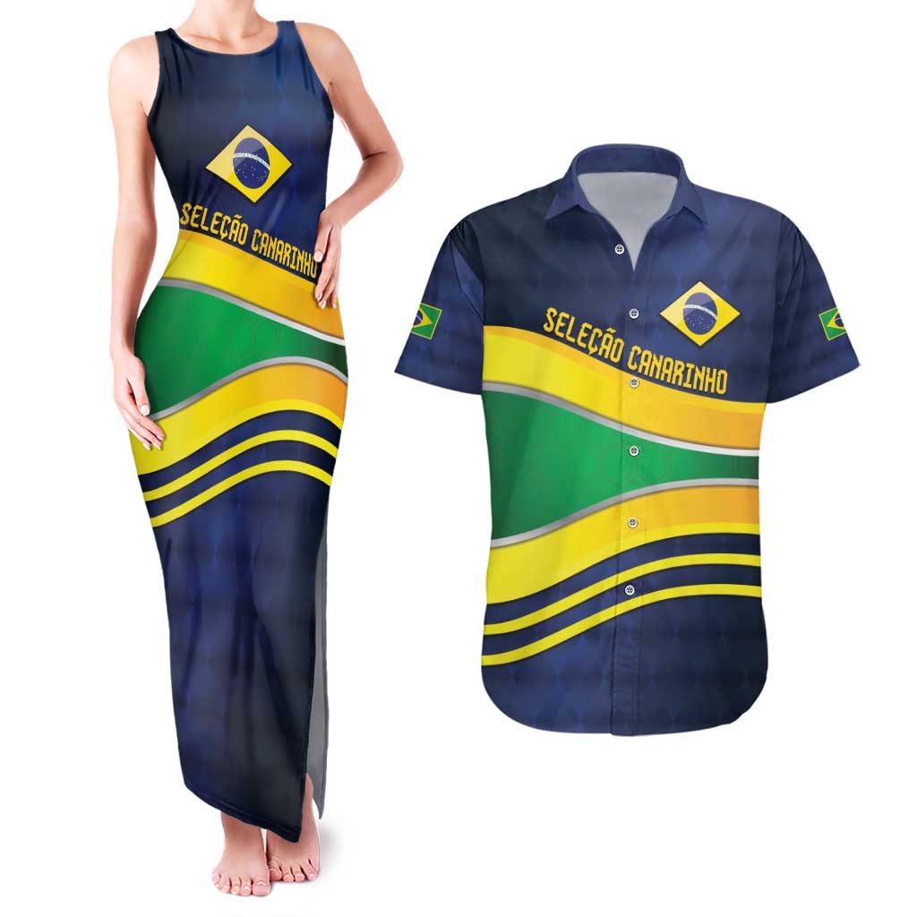 Brazil Football Custom Couples Matching Tank Maxi Dress and Hawaiian Shirt Selecao Canarinho Flag Motif