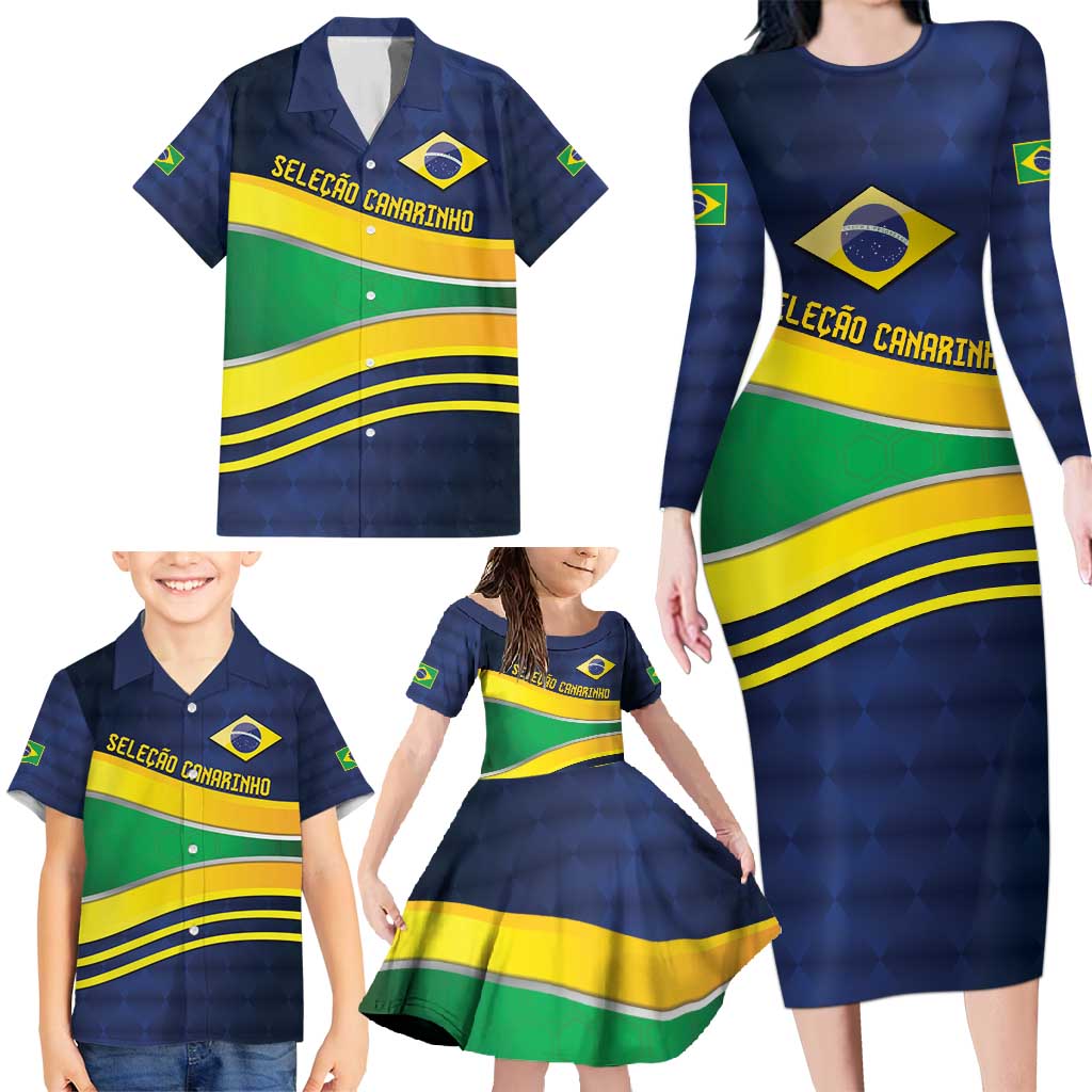Brazil Football Custom Family Matching Long Sleeve Bodycon Dress and Hawaiian Shirt Selecao Canarinho Flag Motif