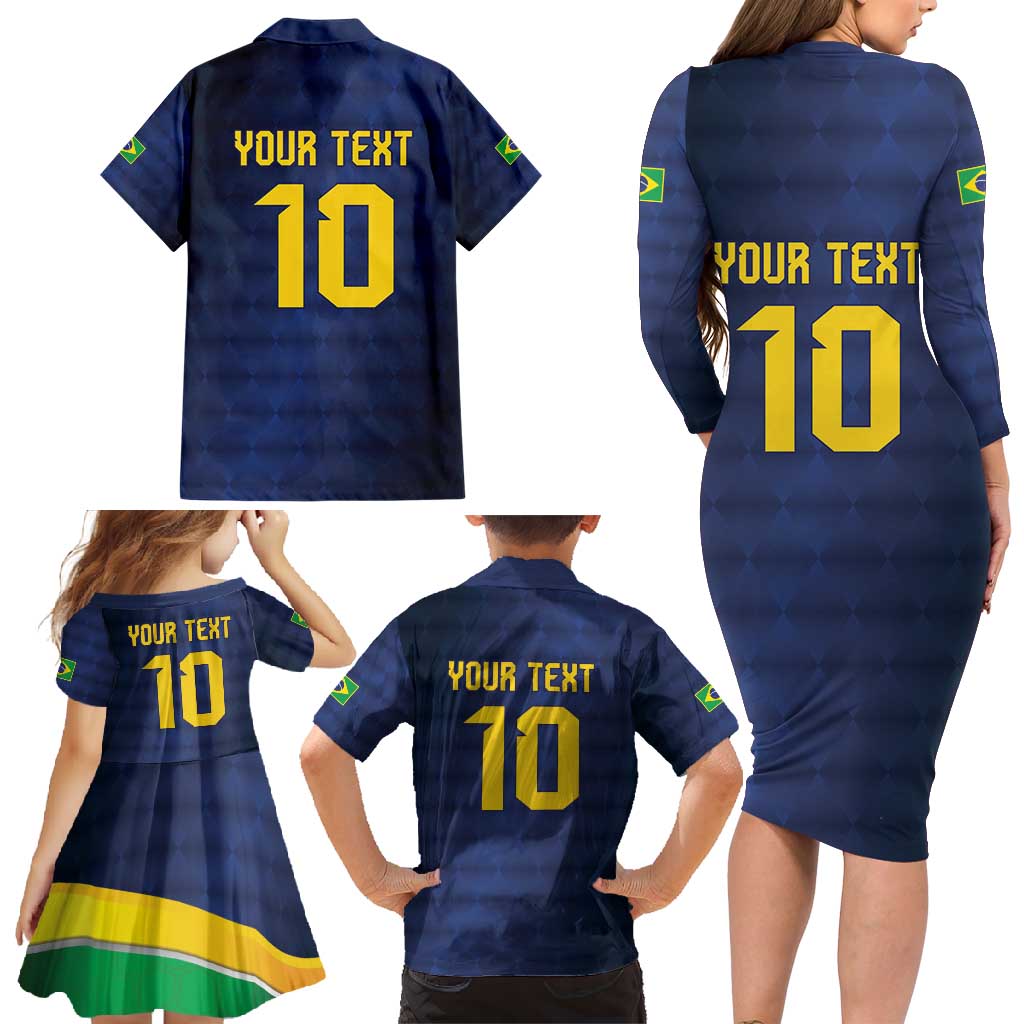 Brazil Football Custom Family Matching Long Sleeve Bodycon Dress and Hawaiian Shirt Selecao Canarinho Flag Motif