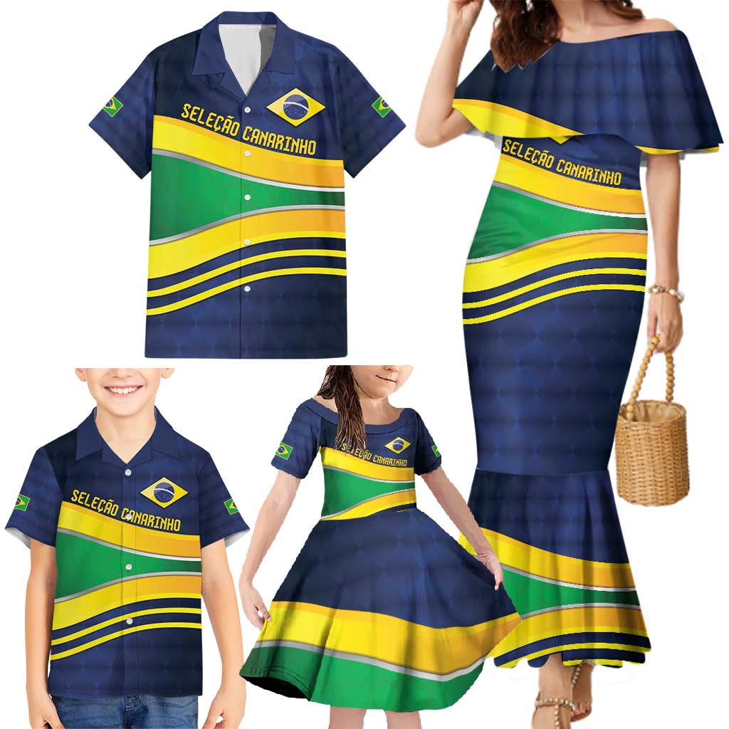 Brazil Football Custom Family Matching Mermaid Dress and Hawaiian Shirt Selecao Canarinho Flag Motif