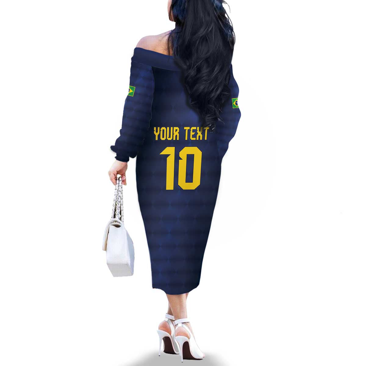 Brazil Football Custom Family Matching Off The Shoulder Long Sleeve Dress and Hawaiian Shirt Selecao Canarinho Flag Motif