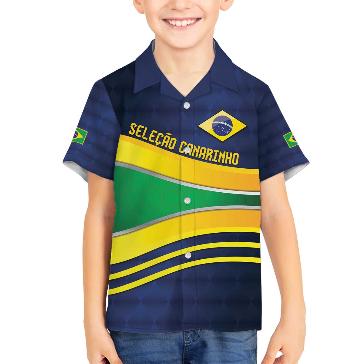 Brazil Football Custom Family Matching Off The Shoulder Long Sleeve Dress and Hawaiian Shirt Selecao Canarinho Flag Motif