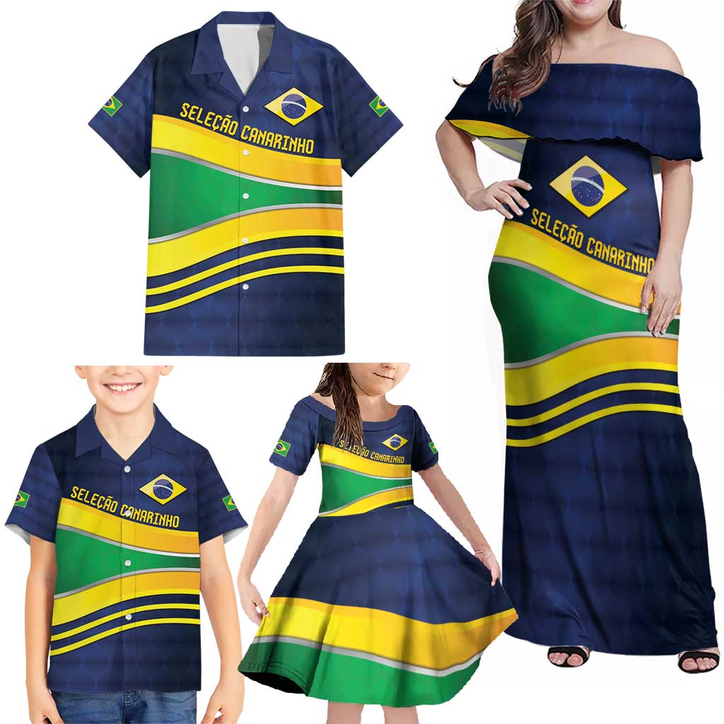 Brazil Football Custom Family Matching Off Shoulder Maxi Dress and Hawaiian Shirt Selecao Canarinho Flag Motif