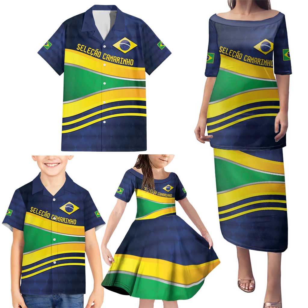 Brazil Football Custom Family Matching Puletasi and Hawaiian Shirt Selecao Canarinho Flag Motif