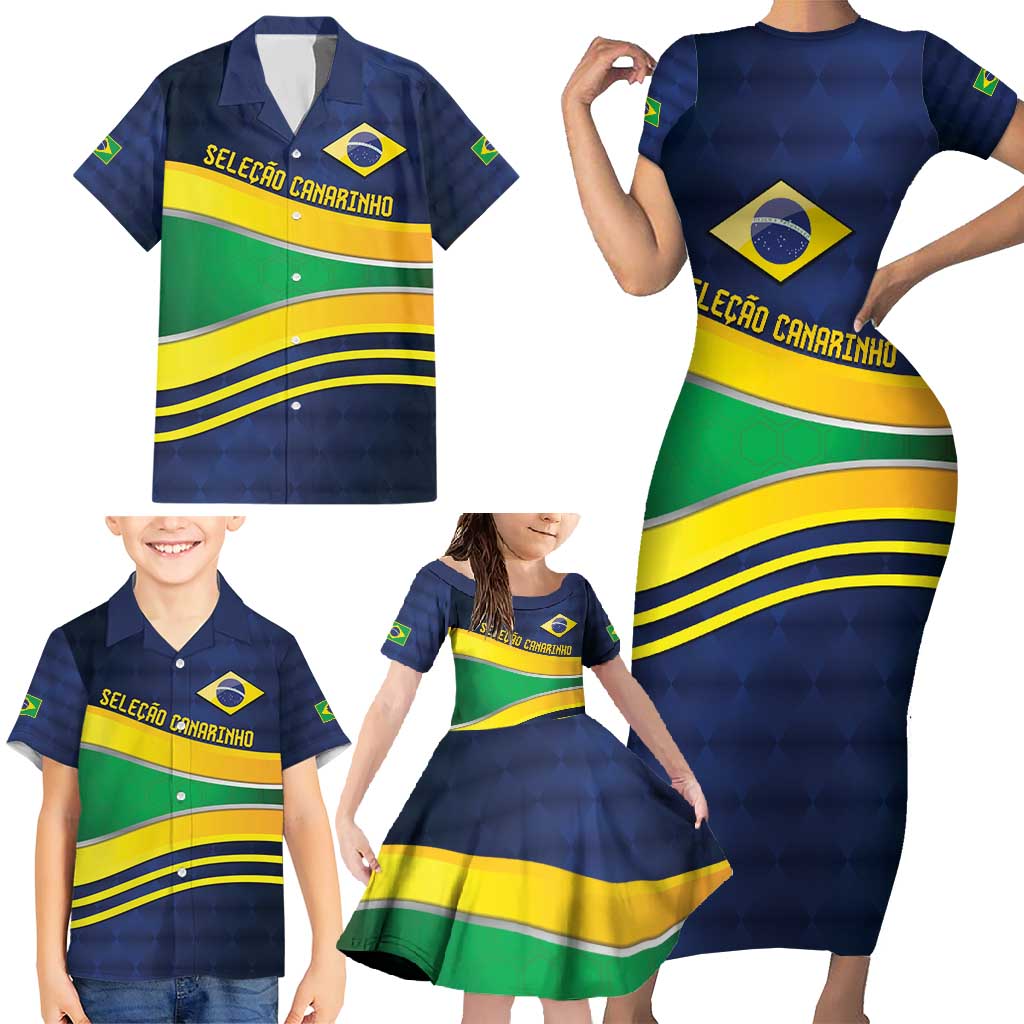 Brazil Football Custom Family Matching Short Sleeve Bodycon Dress and Hawaiian Shirt Selecao Canarinho Flag Motif