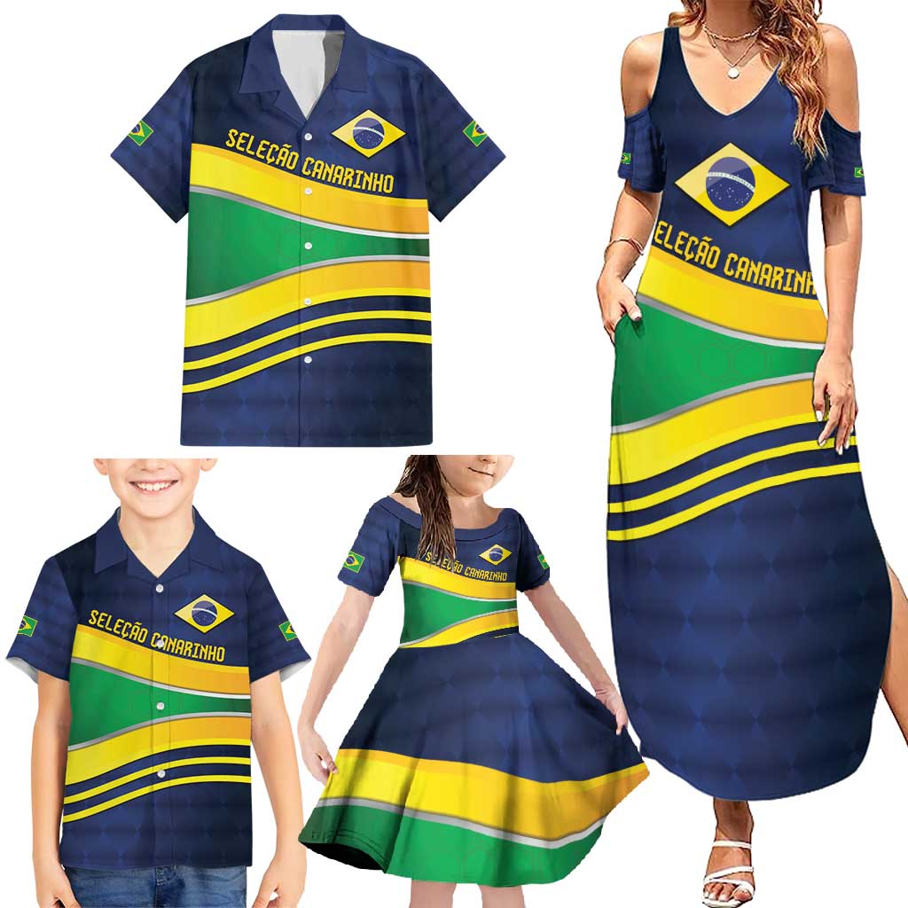 Brazil Football Custom Family Matching Summer Maxi Dress and Hawaiian Shirt Selecao Canarinho Flag Motif