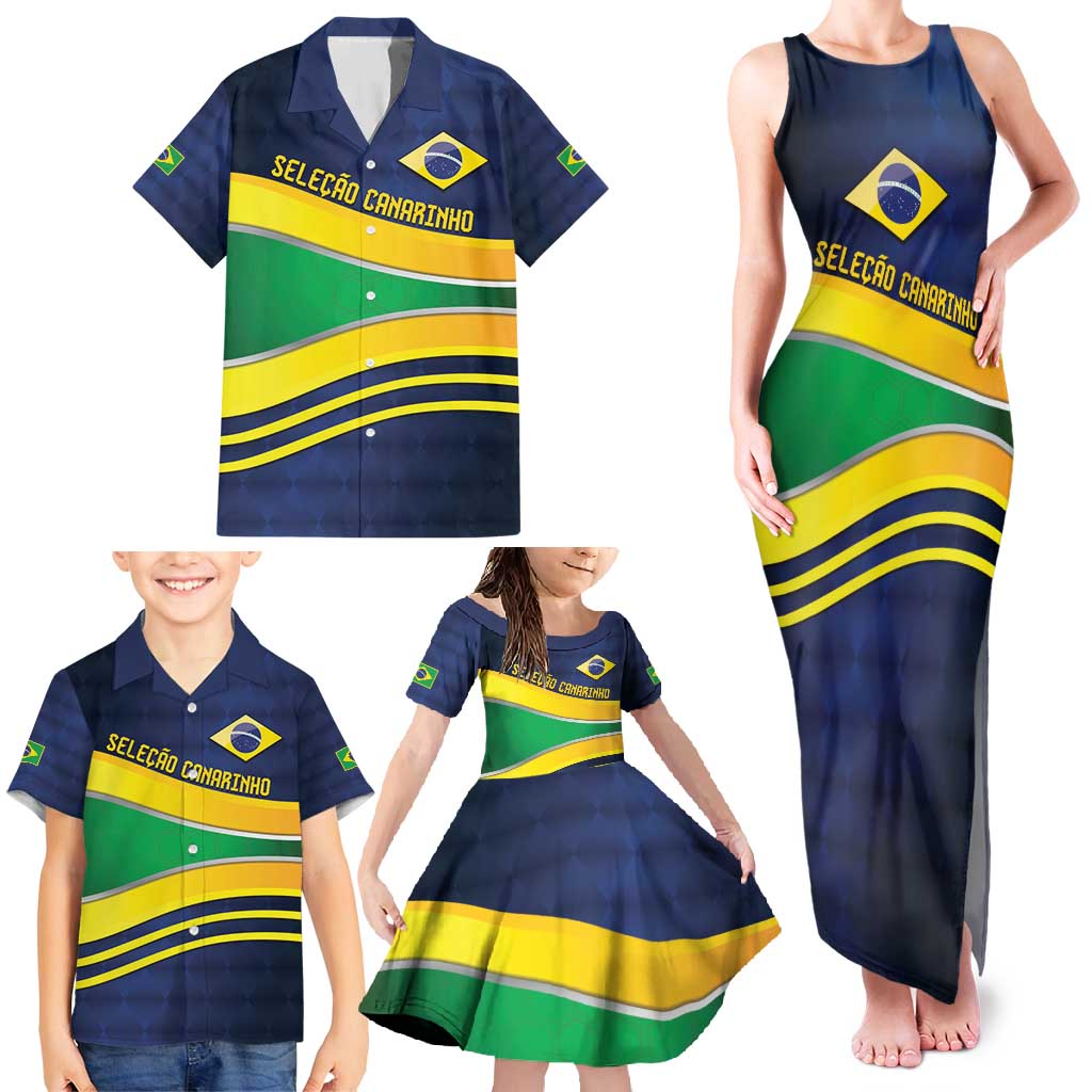 Brazil Football Custom Family Matching Tank Maxi Dress and Hawaiian Shirt Selecao Canarinho Flag Motif
